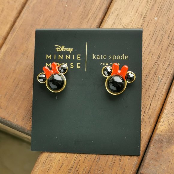 Kate Spade Jewelry - Kate Spade Minnie Stud Earrings Gold Red Black Enamel